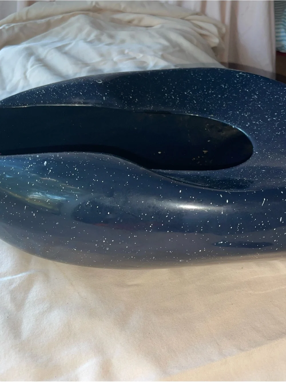 Vintage Speckled Navy Portable Bedpan for Home Bath